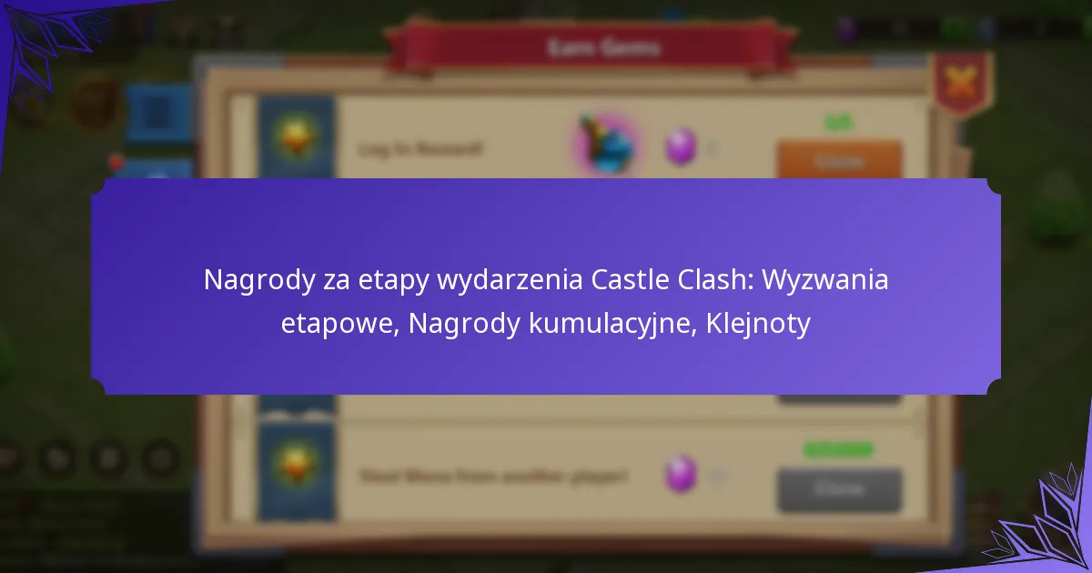 Nagrody za etapy wydarzenia Castle Clash: Wyzwania etapowe, Nagrody kumulacyjne, Klejnoty
