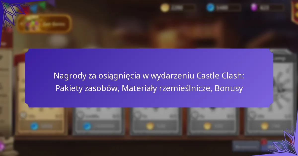 Nagrody za osiągnięcia w wydarzeniu Castle Clash: Pakiety zasobów, Materiały rzemieślnicze, Bonusy